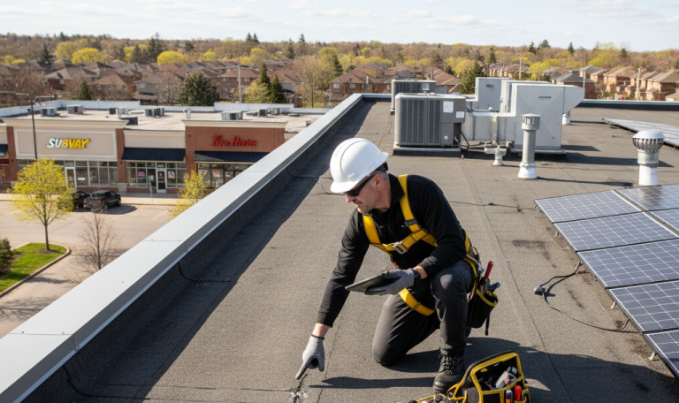 Commercial flat roof inspection in Pickering Durham Region
