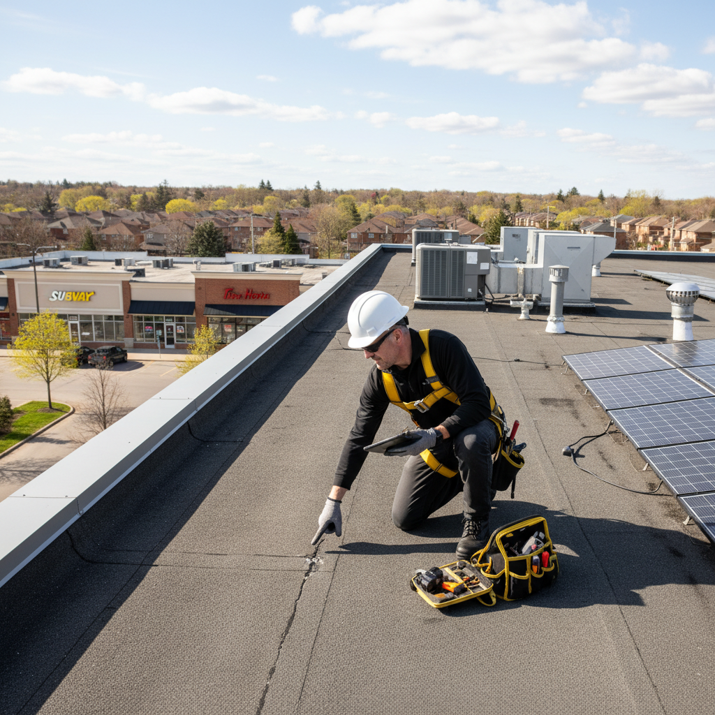 Commercial flat roof inspection in Pickering Durham Region