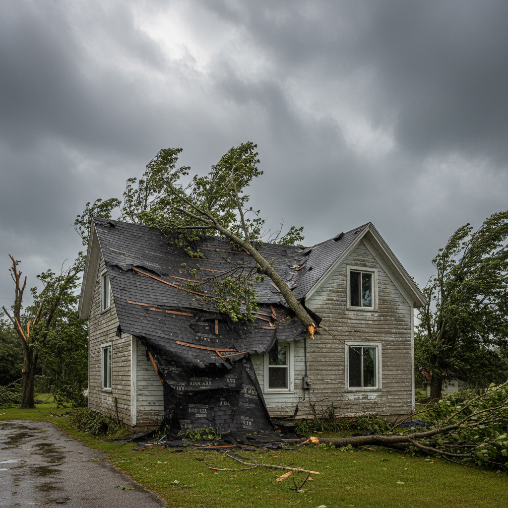 Storm damaged roof in Ajax Ontario