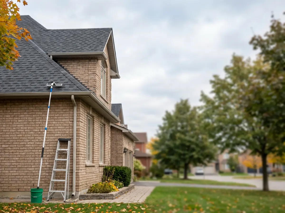 Metro Roofing team cleaning gutters on an Ajax home