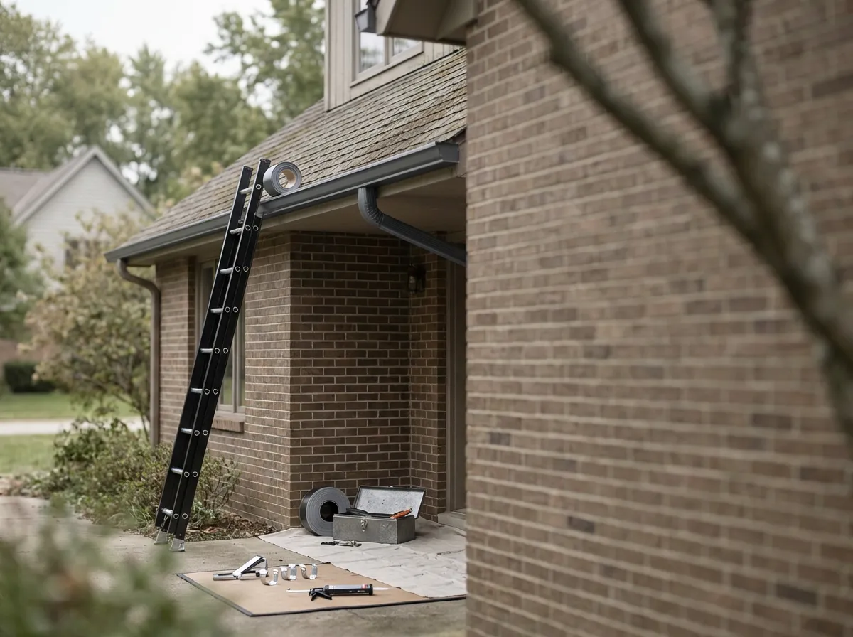 Metro Roofing repairing damaged gutters on an Ajax home