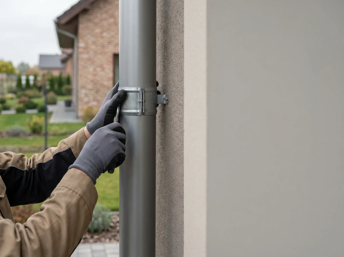 Metro Roofing technician installing a new downspout in Ajax