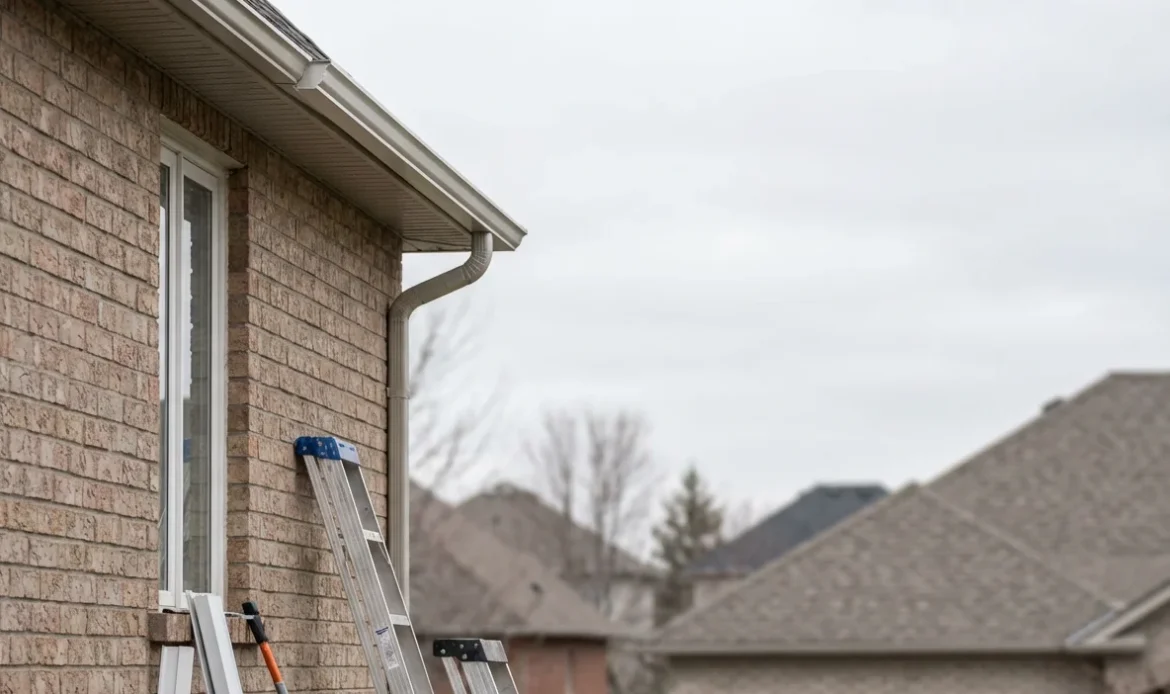 Metro Roofing inspecting and repairing eavestroughs in Ajax
