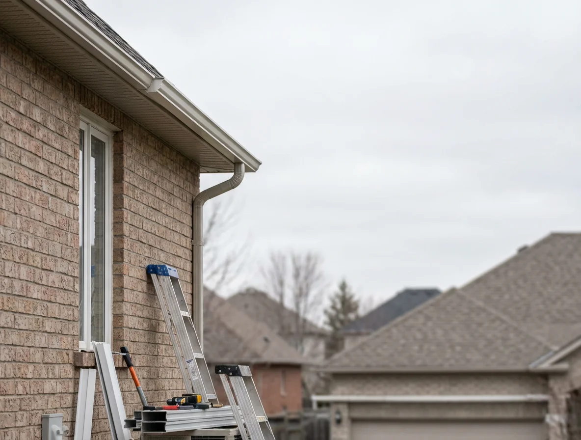 Metro Roofing inspecting and repairing eavestroughs in Ajax