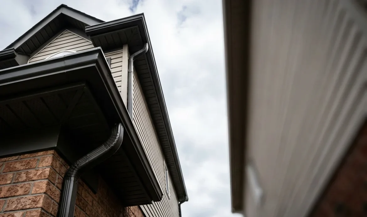 Eavestrough repair work being performed in Ajax by Metro Roofing